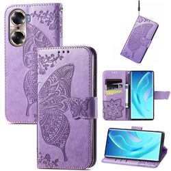 Embossing Mandala Flower Butterfly Leather Wallet Case for Huawei Honor 60 - Light Purple