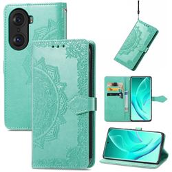 Embossing Imprint Mandala Flower Leather Wallet Case for Huawei Honor 60 Pro - Green
