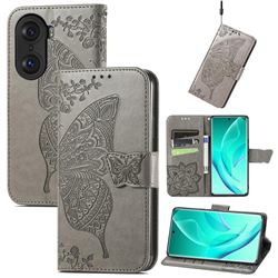 Embossing Mandala Flower Butterfly Leather Wallet Case for Huawei Honor 60 Pro - Gray
