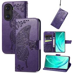 Embossing Mandala Flower Butterfly Leather Wallet Case for Huawei Honor 60 Pro - Dark Purple