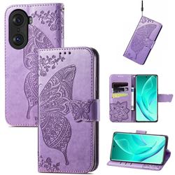 Embossing Mandala Flower Butterfly Leather Wallet Case for Huawei Honor 60 Pro - Light Purple