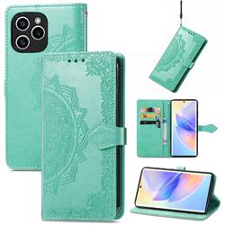 Embossing Imprint Mandala Flower Leather Wallet Case for Huawei Honor 60 SE - Green
