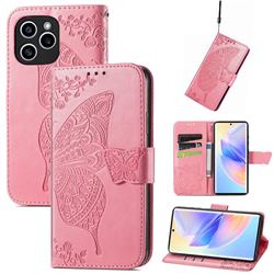 Embossing Mandala Flower Butterfly Leather Wallet Case for Huawei Honor 60 SE - Pink