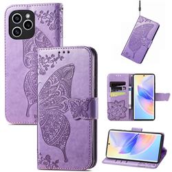 Embossing Mandala Flower Butterfly Leather Wallet Case for Huawei Honor 60 SE - Light Purple