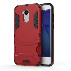 Armor Premium Tactical Grip Kickstand Shockproof Dual Layer Rugged Hard Cover for Huawei Honor 6A - Wine Red