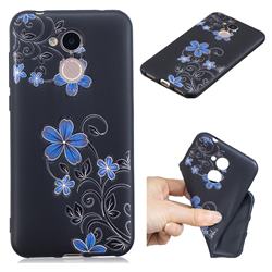Little Blue Flowers 3D Embossed Relief Black TPU Cell Phone Back Cover for Huawei Honor 6A