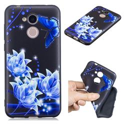 Blue Butterfly 3D Embossed Relief Black TPU Cell Phone Back Cover for Huawei Honor 6A