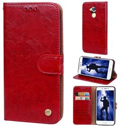 Luxury Retro Oil Wax PU Leather Wallet Phone Case for Huawei Honor 6A - Brown Red
