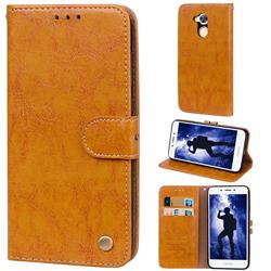 Luxury Retro Oil Wax PU Leather Wallet Phone Case for Huawei Honor 6A - Orange Yellow
