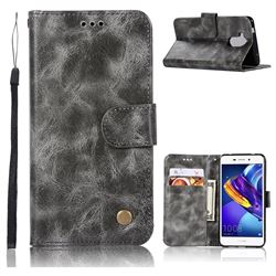Luxury Retro Leather Wallet Case for Huawei Honor 6C Pro - Gray