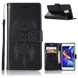 Intricate Embossing Owl Campanula Leather Wallet Case for Huawei Honor 6C Pro - Black