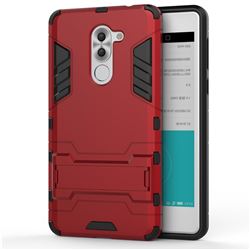 Armor Premium Tactical Grip Kickstand Shockproof Dual Layer Rugged Hard Cover for Huawei Honor 6X Mate9 Lite - Wine Red