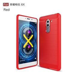 Luxury Carbon Fiber Brushed Wire Drawing Silicone TPU Back Cover for Huawei Honor 6X Mate9 Lite - Red