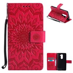Embossing Sunflower Leather Wallet Case for Huawei Honor 6X Mate9 Lite - Red