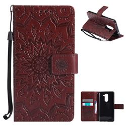 Embossing Sunflower Leather Wallet Case for Huawei Honor 6X Mate9 Lite - Brown