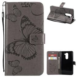 Embossing 3D Butterfly Leather Wallet Case for Huawei Honor 6X Mate9 Lite - Gray
