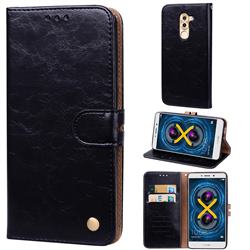 Luxury Retro Oil Wax PU Leather Wallet Phone Case for Huawei Honor 6X Mate9 Lite - Deep Black
