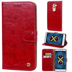 Luxury Retro Oil Wax PU Leather Wallet Phone Case for Huawei Honor 6X Mate9 Lite - Brown Red