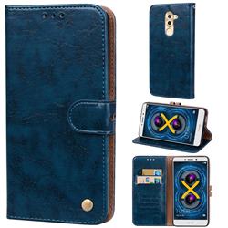 Luxury Retro Oil Wax PU Leather Wallet Phone Case for Huawei Honor 6X Mate9 Lite - Sapphire