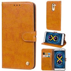 Luxury Retro Oil Wax PU Leather Wallet Phone Case for Huawei Honor 6X Mate9 Lite - Orange Yellow