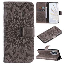 Embossing Sunflower Leather Wallet Case for Huawei Honor 70 - Gray