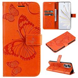 Embossing 3D Butterfly Leather Wallet Case for Huawei Honor 70 - Orange