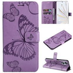 Embossing 3D Butterfly Leather Wallet Case for Huawei Honor 70 - Purple