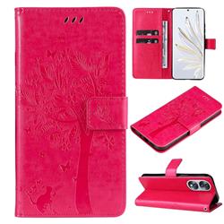Embossing Butterfly Tree Leather Wallet Case for Huawei Honor 70 - Rose