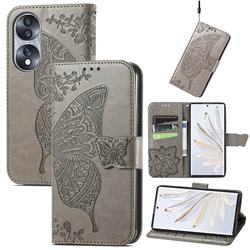 Embossing Mandala Flower Butterfly Leather Wallet Case for Huawei Honor 70 - Gray