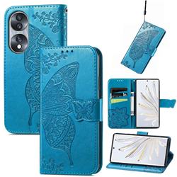 Embossing Mandala Flower Butterfly Leather Wallet Case for Huawei Honor 70 - Blue