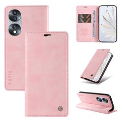 YIKATU Litchi Card Magnetic Automatic Suction Leather Flip Cover for Huawei Honor 70 - Pink