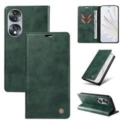 YIKATU Litchi Card Magnetic Automatic Suction Leather Flip Cover for Huawei Honor 70 - Green