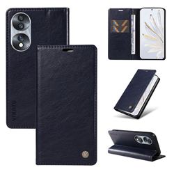 YIKATU Litchi Card Magnetic Automatic Suction Leather Flip Cover for Huawei Honor 70 - Navy Blue