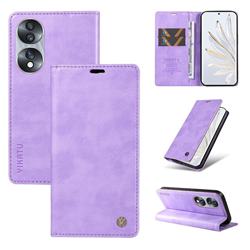 YIKATU Litchi Card Magnetic Automatic Suction Leather Flip Cover for Huawei Honor 70 - Purple