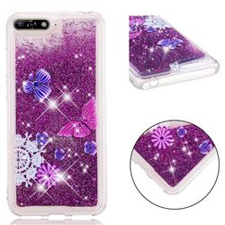 Purple Flower Butterfly Dynamic Liquid Glitter Quicksand Soft TPU Case for Huawei Honor 7A Pro