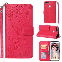 Embossing Fireworks Elephant Leather Wallet Case for Huawei Honor 7A Pro - Red