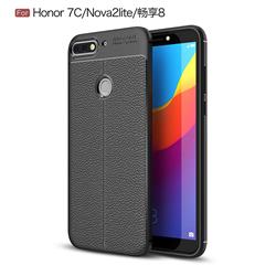 Luxury Auto Focus Litchi Texture Silicone TPU Back Cover for Huawei Honor 7C - Black