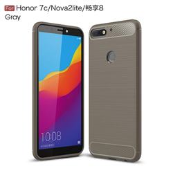 Luxury Carbon Fiber Brushed Wire Drawing Silicone TPU Back Cover for Huawei Honor 7C - Gray