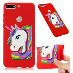 Rainbow Unicorn Soft 3D Silicone Case for Huawei Honor 7C - Red