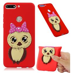 Bowknot Girl Owl Soft 3D Silicone Case for Huawei Honor 7C - Red