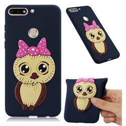 Bowknot Girl Owl Soft 3D Silicone Case for Huawei Honor 7C - Navy