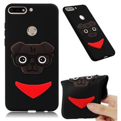 Glasses Dog Soft 3D Silicone Case for Huawei Honor 7C - Black
