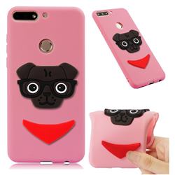 Glasses Dog Soft 3D Silicone Case for Huawei Honor 7C - Pink