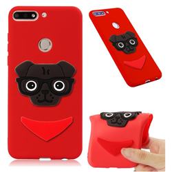 Glasses Dog Soft 3D Silicone Case for Huawei Honor 7C - Red