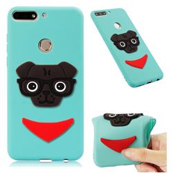 Glasses Dog Soft 3D Silicone Case for Huawei Honor 7C - Sky Blue