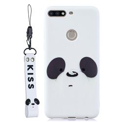 White Feather Panda Soft Kiss Candy Hand Strap Silicone Case for Huawei Honor 7C