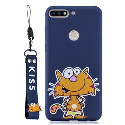 Blue Cute Cat Soft Kiss Candy Hand Strap Silicone Case for Huawei Honor 7C