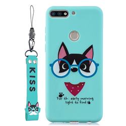 Green Glasses Dog Soft Kiss Candy Hand Strap Silicone Case for Huawei Honor 7C
