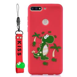 Red Dinosaur Soft Kiss Candy Hand Strap Silicone Case for Huawei Honor 7C
