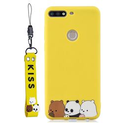 Yellow Bear Family Soft Kiss Candy Hand Strap Silicone Case for Huawei Honor 7C